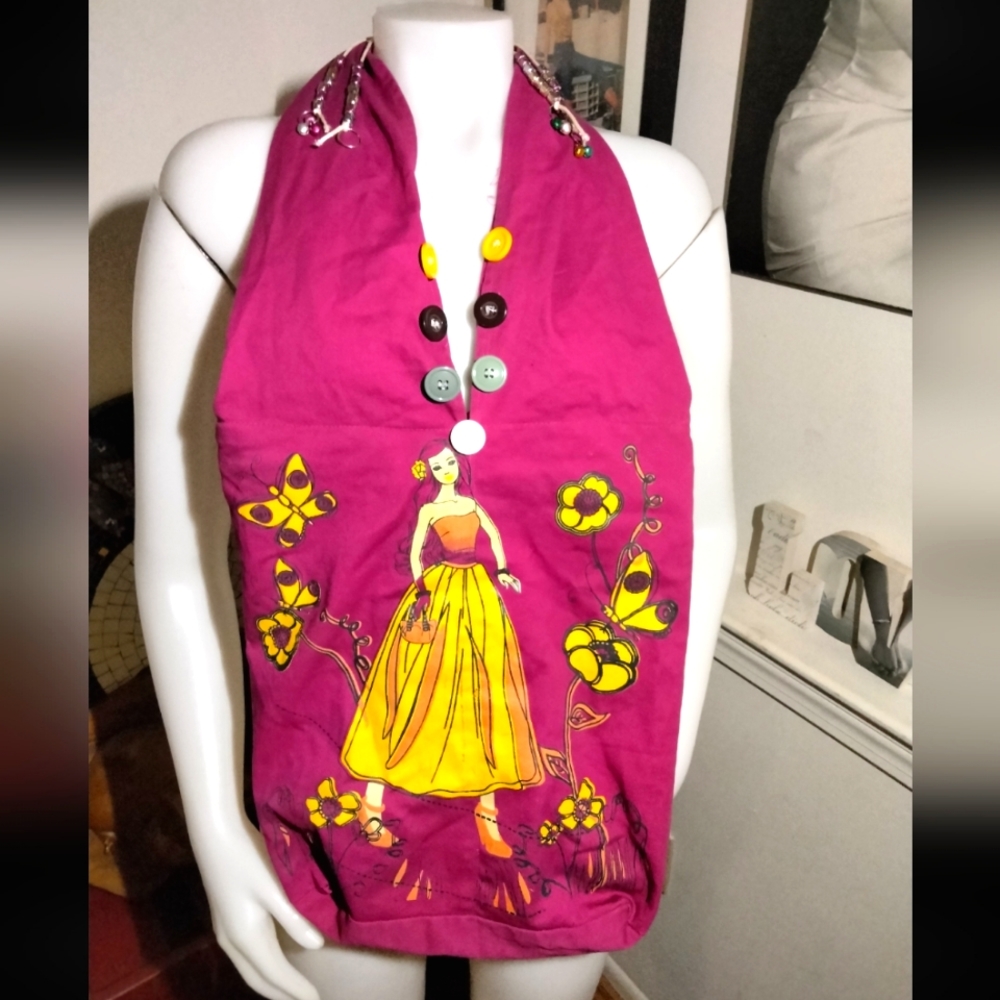 Adorable vintage tunic/halter top - style tote/purse/handbag